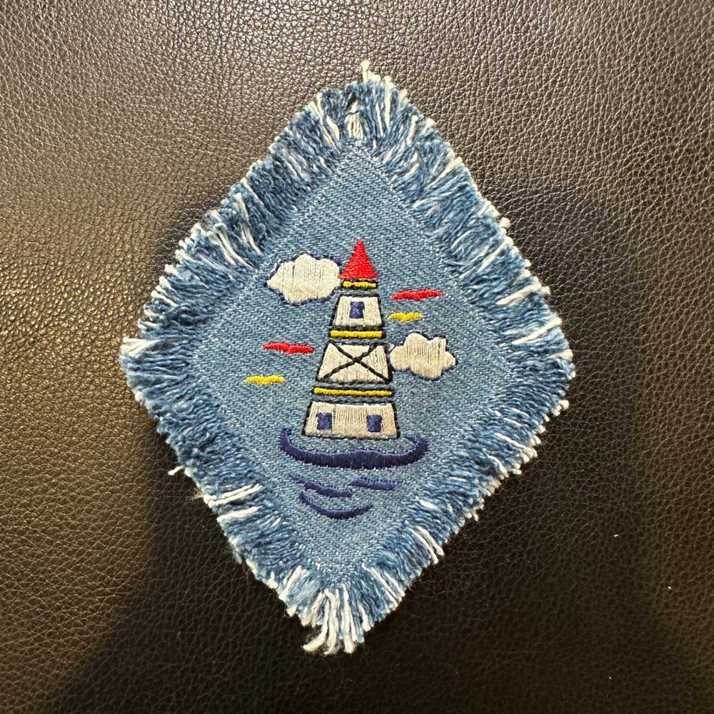Denim Lighthouse Patch Embroidered Nautical Ocean Sea Frayed Iron On Applique
